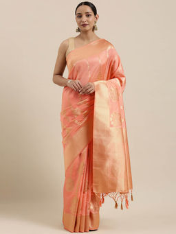 Mimosa - Kanchipuram Style Art Silk Saree Peach Orange With Unstitched Blouse