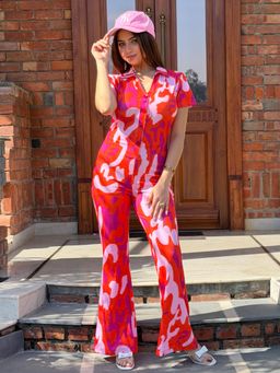 Tandul - Red Printed Regular Jumpsuit