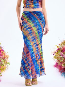 Cover Story - Blue Tye Dye Mesh Maxi Skirt
