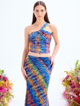 Cover Story - Multicolor Tye Dye Mesh Crop Top