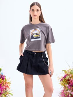 Cover Story - Grey Crop Boxy T-Shirt