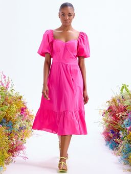 Cover Story - Fuchsia Fit & Flare Midi Dress