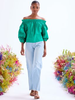 Cover Story - Green Poplin Bardot Top