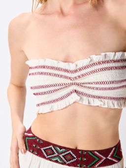 Cover Story - White Smocked Bandeau Crop Top
