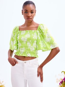 Cover Story - Lime Floral Print Crop Top