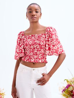 Cover Story - Red Floral Print Crop Top
