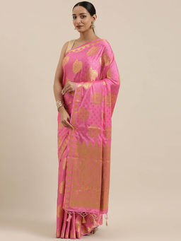 Mimosa - Women Mysore Silk Style Crepe Saree With Unstitched Blouse