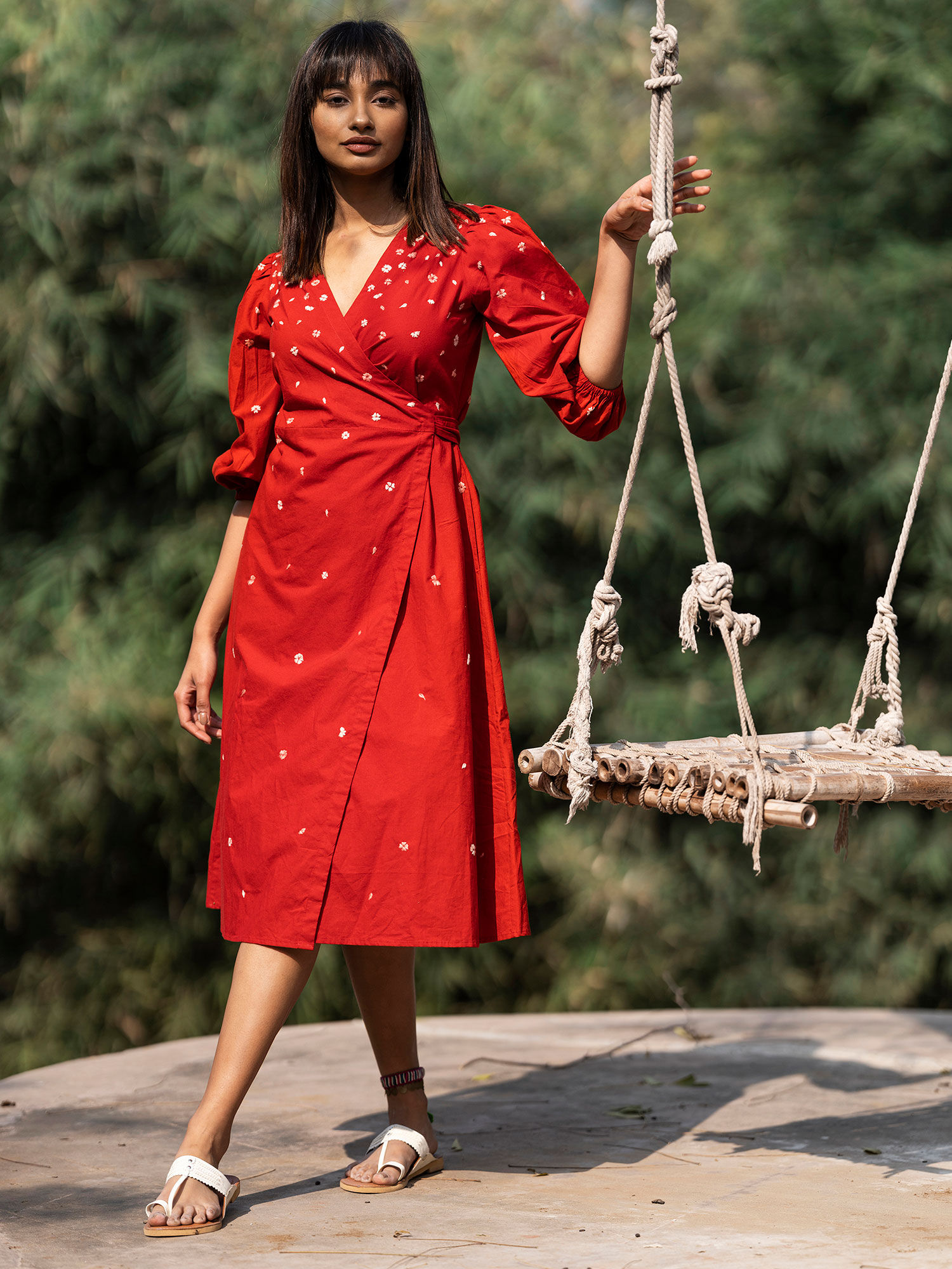 Sweetheart Hand Embroidered Pure Cotton Wrap Dress-image-3