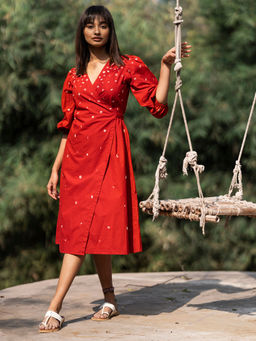Okhai - Sweetheart Hand Embroidered Pure Cotton Wrap Dress