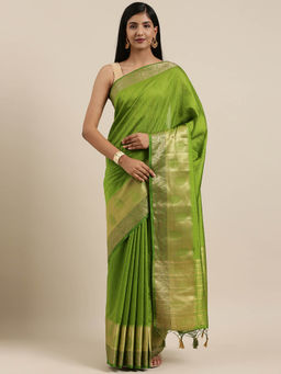 Mimosa - Women Kanjivaram Style Silk Saree With Unstitched Blouse