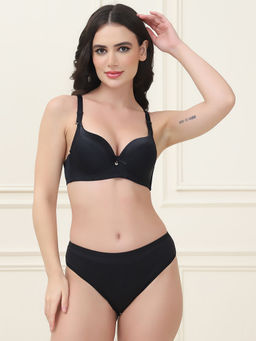 PrettyCat - Lightly Padded T-Shirt Bra Panty for Women Black (Set of 2)