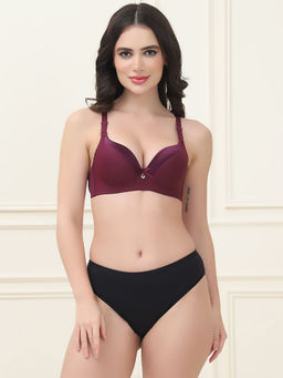 PrettyCat - Lightly Padded T-Shirt Bra Panty for Women Wine (Set of 2)