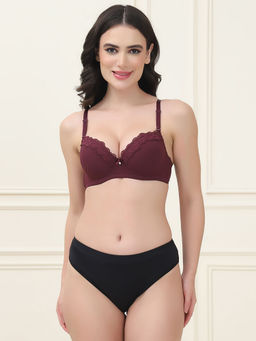 PrettyCat - Lightly Padded T-Shirt Bra Panty with Sexy Trim Lace Brown (Set of 2)