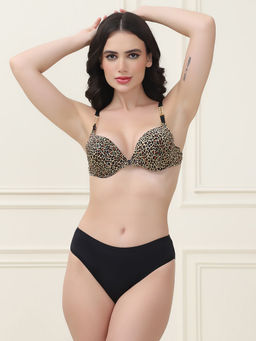 PrettyCat - Pushup Padded Front Open Sexy Bra Panty with Chain Strap Multi-Color (Set of 2)