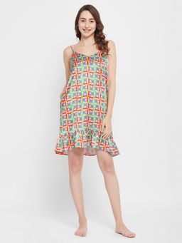 Clovia - Print Me Pretty Short Night Dress - Satin Multi-Color