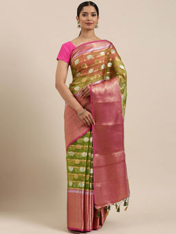 Mimosa - Banarasi Style Art Silk Saree Green With Unstitched Blouse