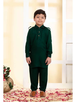 Muffin Shuffin - Boys Bottle Green Pathani Kurta and Pyjama