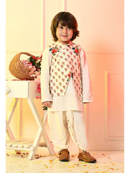 Muffin Shuffin - Boys Off White Kurta and Dhoti with Nehru Jacket