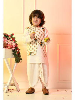 Muffin Shuffin - Boys Off White Kurta and Dhoti with Nehru Jacket