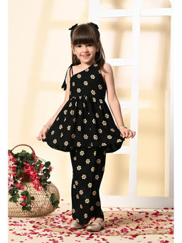 Muffin Shuffin - Girls Black Gold Printed Kurta Co-ord Set