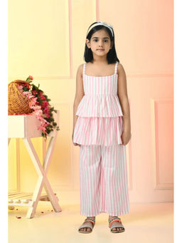 Muffin Shuffin - Girls Striped Pink Peplum and Frilled Co-ord Set