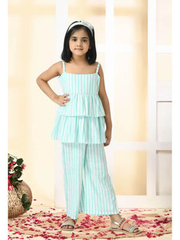Muffin Shuffin - Girls Striped Sea Green Peplum and Frilled Co-ord Set