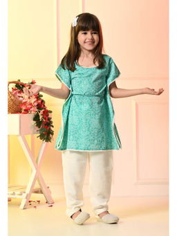 Muffin Shuffin - Girls Sea Green Bandhani Kaftan and Pyjama