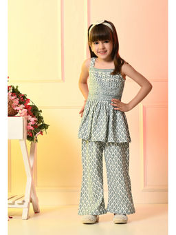 Muffin Shuffin - Girls Light Blue Rayon Embroidered Peplum Co-ord Set