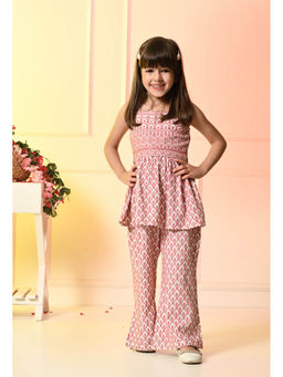 Muffin Shuffin - Girls Light Pink Rayon Embroidered Peplum Co-ord Set