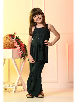 Muffin Shuffin - Girls Bottle Green Rayon Peplum Co-ord Set