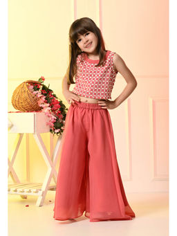 Muffin Shuffin - Girls Peach Embroidered Crop Top and Palazzo