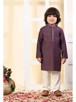 Muffin Shuffin - Boys Lavender Zari Embroidered Silk Kurta And Pyjama