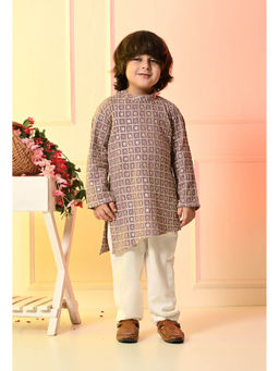 Muffin Shuffin - Boys Lavender Embroidered Asymmetrical Kurta and Pyjama