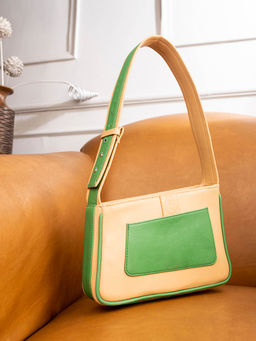 ABELARDO DE MODA - Garden Party Handbag - Green/Beige Shoulder Strap