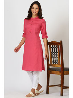 W - Pink Mandarin Collar Cotton Blend Straight Kurta
