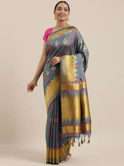 Mimosa - Women Kanjivaram Style Silk Saree With Unstitched Blouse