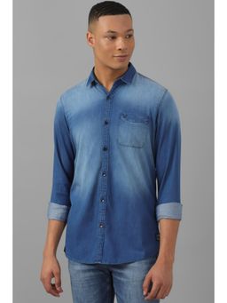 Allen Solly - Men Blue Custom Fit Solid Full Sleeves Casual Shirt