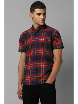 Allen Solly - Men Red Custom Fit Check Half Sleeves Casual Shirt