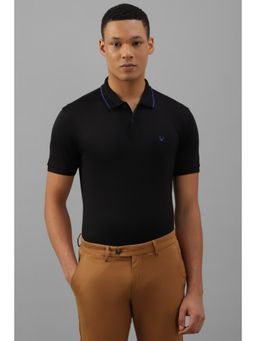 Allen Solly - Men Black Solid Polo Neck T-Shirt