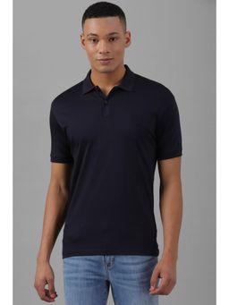 Allen Solly - Men Navy Solid Polo Neck T-Shirt