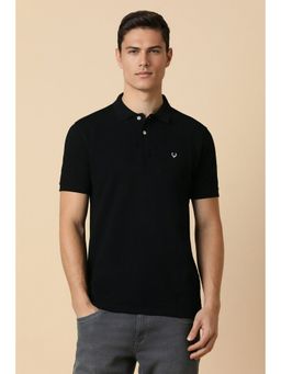 Allen Solly - Men Black Solid Polo Neck T-Shirt