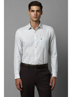 Allen Solly - Men White Slim Fit Print Full Sleeves Formal Shirt