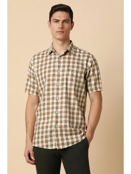 Allen Solly - Men Beige Slim Fit Check Half Sleeves Casual Shirt