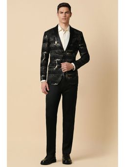 Allen Solly - Men Black Slim Fit Self Design Party Suit (Set of 2)