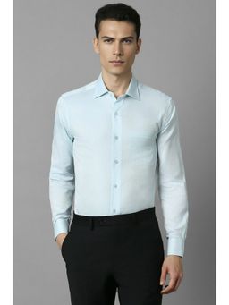 Louis Philippe - Men Blue Classic Fit Textured Full Sleeves Formal Shirt