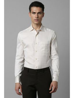 Louis Philippe - Men Cream Classic Fit Textured Full Sleeves Formal Shirt