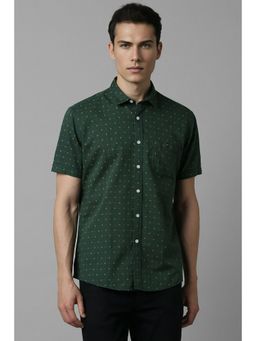Louis Philippe - Men Green Slim Fit Print Half Sleeves Casual Shirt