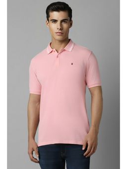 Louis Philippe - Men Pink Solid Polo Neck T-Shirt