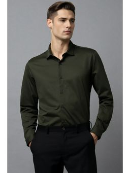 Louis Philippe - Men Green Super Slim Fit Solid Full Sleeves Casual Shirt