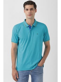 Peter England - Men Blue Solid Polo Neck T-Shirt